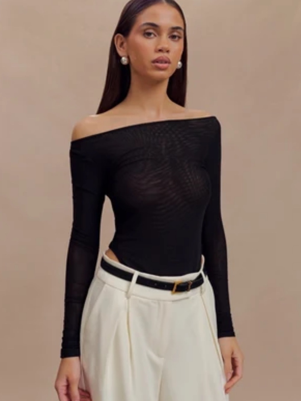 NWT MESHKI Collette Off-Shoulder Black Long-Sleeve Top
